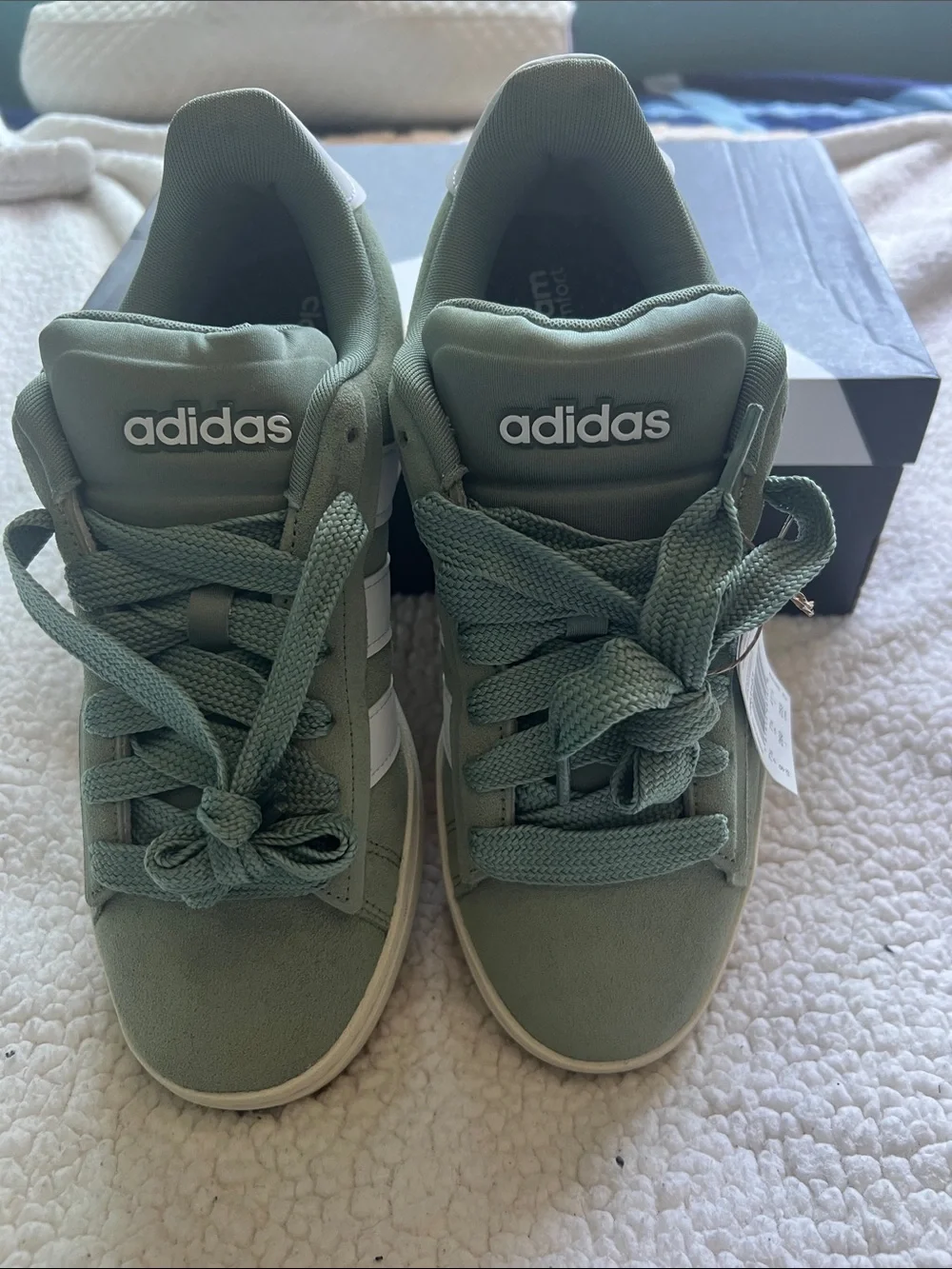 Adidas|  Court Alpha 00s Sneakers in Sage Green and White. W9